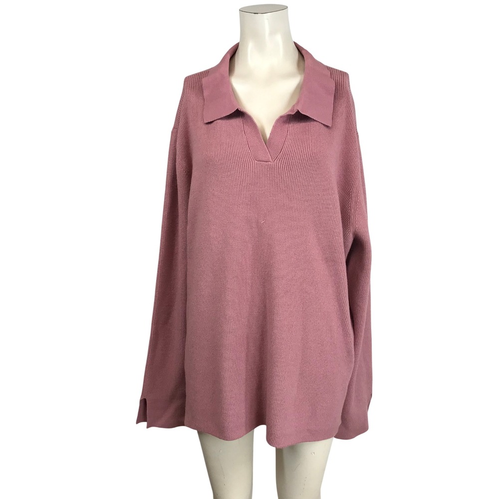 FIRST LOVE BY LOVELYN Dusty Rose Ribbed Collared Long Sleeve Sweater 3X
